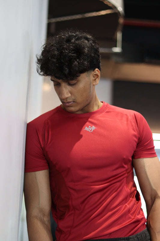 LYFTRS Iron Maroon Half Sleeve Compression T-Shirt | AirFlow Series