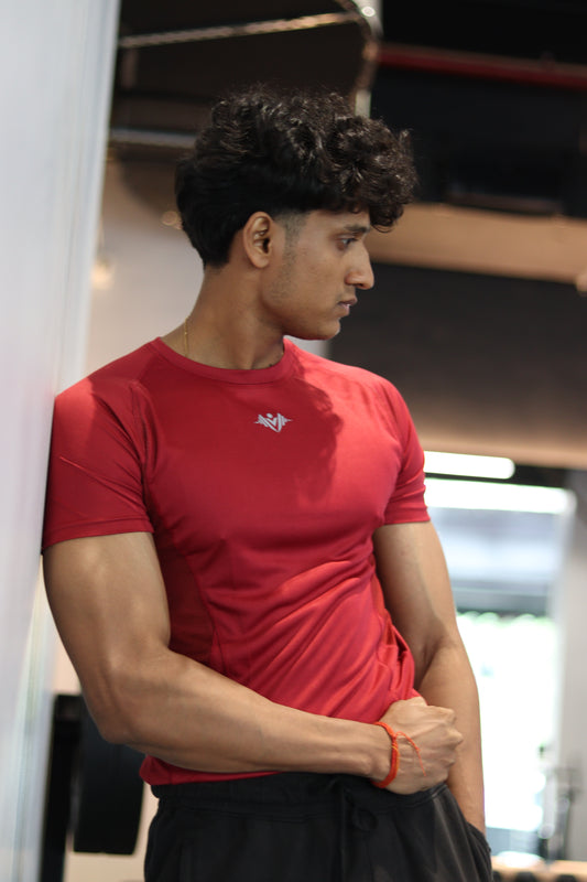 LYFTRS Iron Maroon Half Sleeve Compression T-Shirt | AirFlow Series